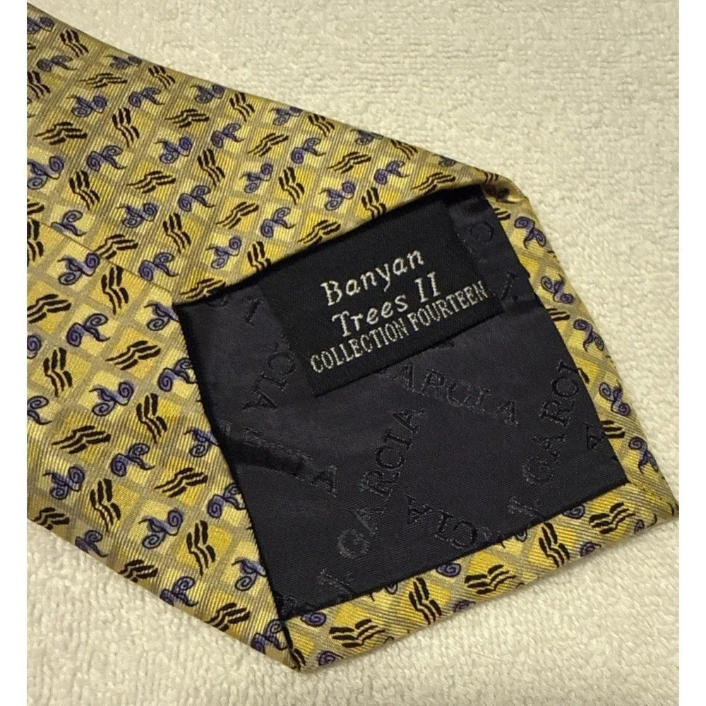 J‎ Garcia Banyan Trees II 14 100% Silk Imported Fabric Yellow/ Blue
